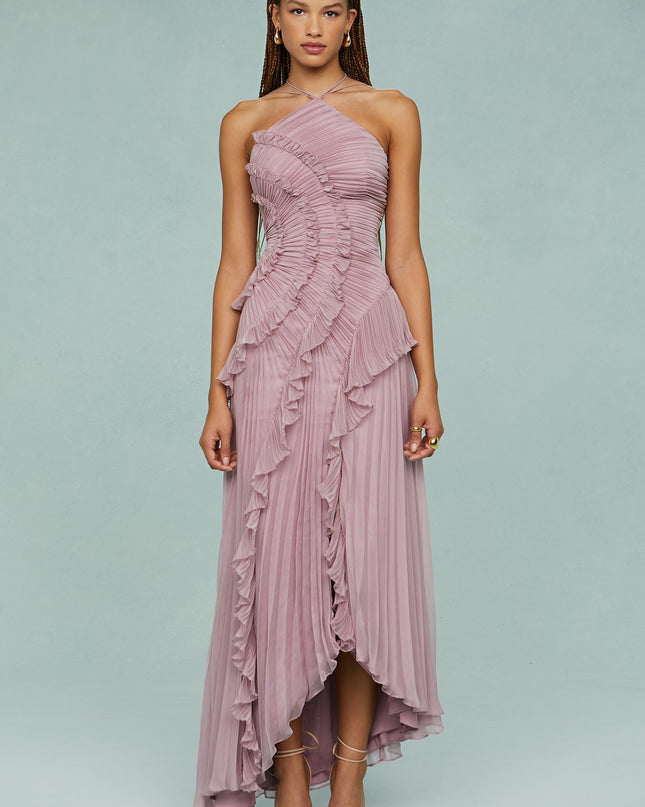 Women’s Pleated Ruffle Halter Summer Wedding Guest Dress