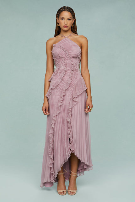 Women’s Pleated Ruffle Halter Summer Wedding Guest Dress