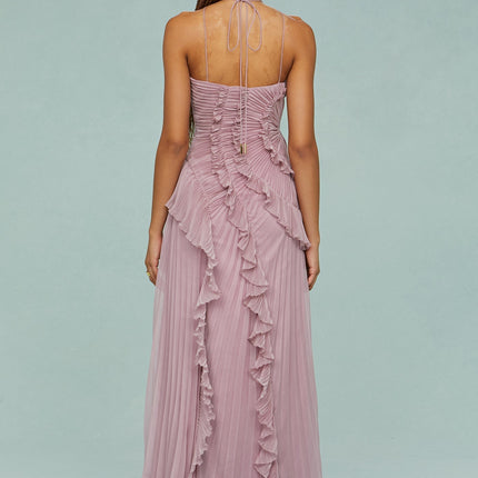 Women’s Pleated Ruffle Halter Summer Wedding Guest Dress