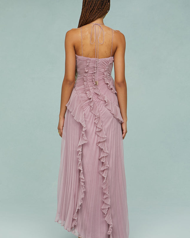 Women’s Pleated Ruffle Halter Summer Wedding Guest Dress