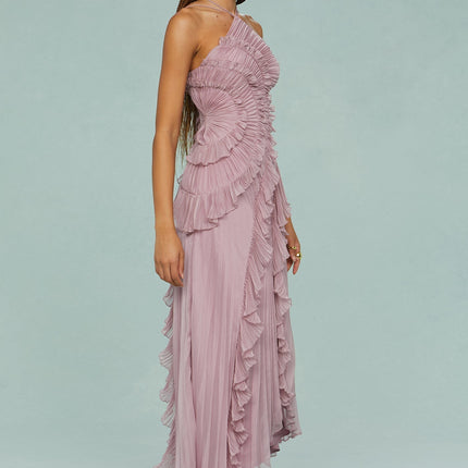 Women’s Pleated Ruffle Halter Summer Wedding Guest Dress