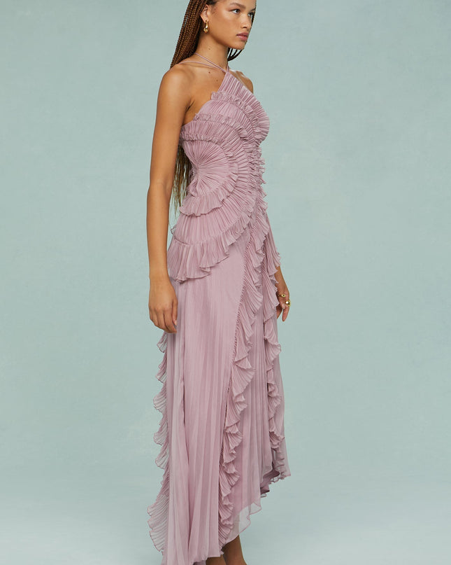 Women’s Pleated Ruffle Halter Summer Wedding Guest Dress