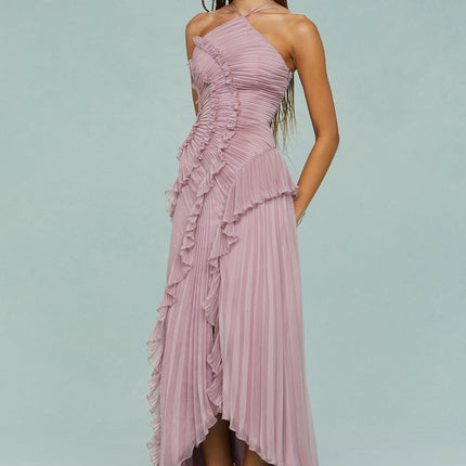 Women’s Pleated Ruffle Halter Summer Wedding Guest Dress
