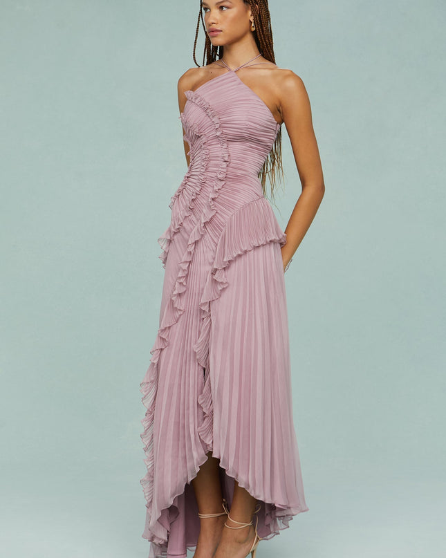 Women’s Pleated Ruffle Halter Summer Wedding Guest Dress