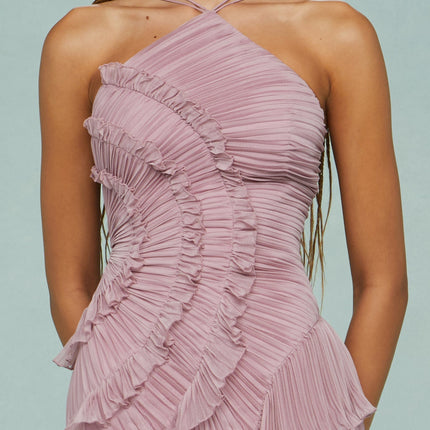 Women’s Pleated Ruffle Halter Summer Wedding Guest Dress