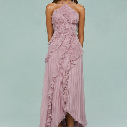 Women’s Pleated Ruffle Halter Summer Wedding Guest Dress