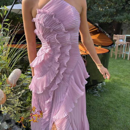 Women’s Pleated Ruffle Halter Summer Wedding Guest Dress