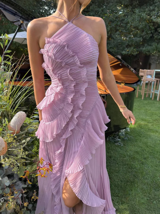Women’s Pleated Ruffle Halter Summer Wedding Guest Dress