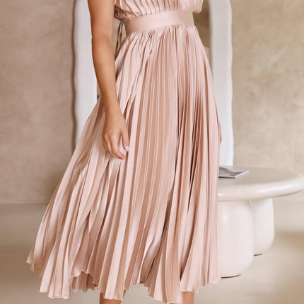 Women’s Pleated V-Neck Midi Wedding Guest Dress
