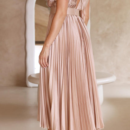 Women’s Pleated V-Neck Midi Wedding Guest Dress