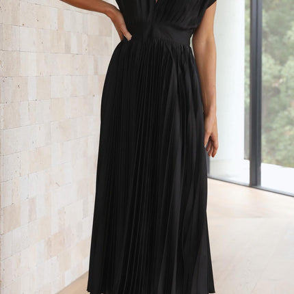 Women’s Pleated V-Neck Midi Wedding Guest Dress