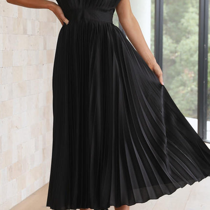 Women’s Pleated V-Neck Midi Wedding Guest Dress