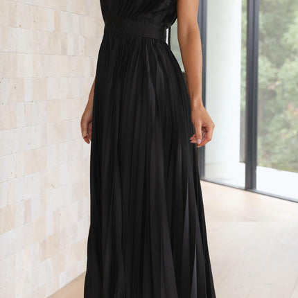 Women’s Pleated V-Neck Midi Wedding Guest Dress