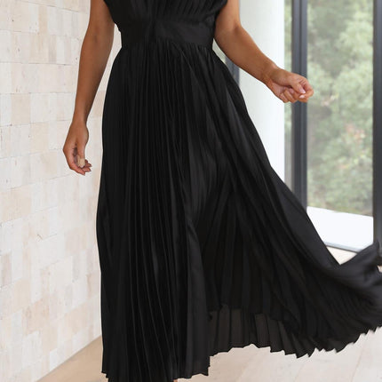 Women’s Pleated V-Neck Midi Wedding Guest Dress