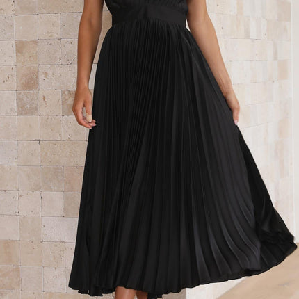 Women’s Pleated V-Neck Midi Wedding Guest Dress