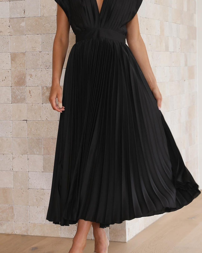 Women’s Pleated V-Neck Midi Wedding Guest Dress