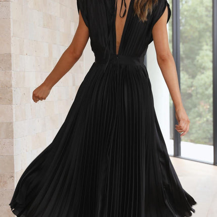 Women’s Pleated V-Neck Midi Wedding Guest Dress