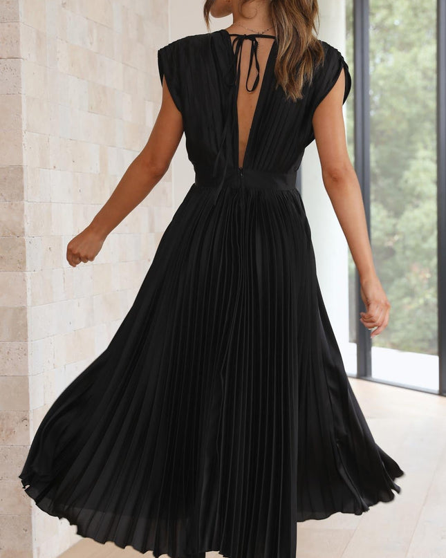 Women’s Pleated V-Neck Midi Wedding Guest Dress
