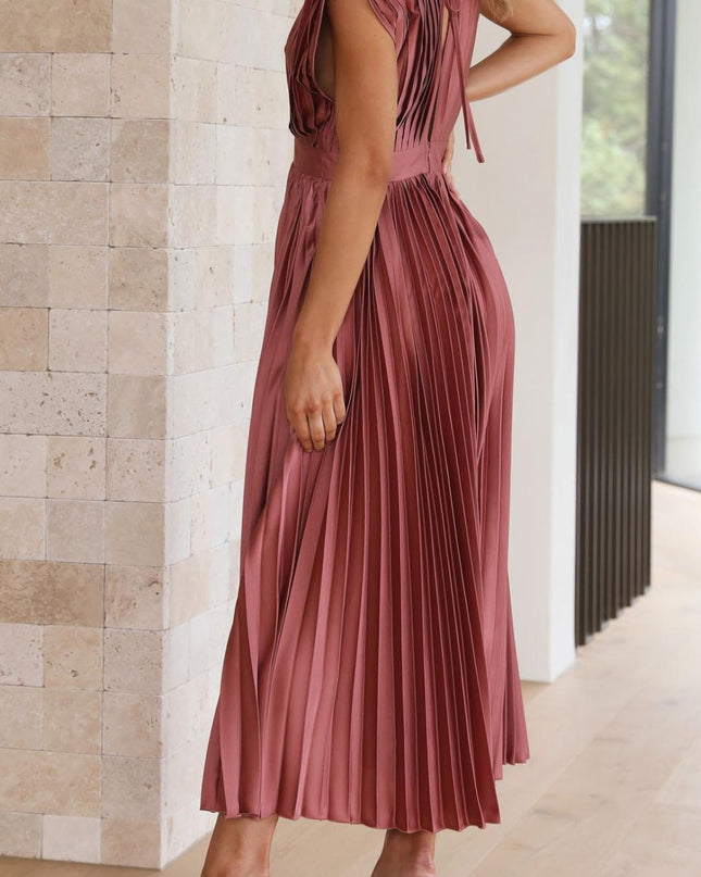 Women’s Pleated V-Neck Midi Wedding Guest Dress