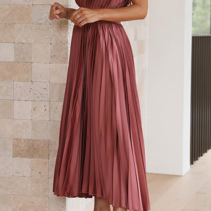 Women’s Pleated V-Neck Midi Wedding Guest Dress