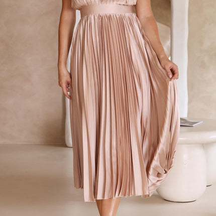 Women’s Pleated V-Neck Midi Wedding Guest Dress