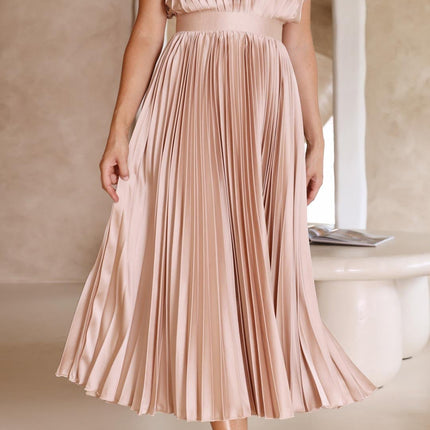 Women’s Pleated V-Neck Midi Wedding Guest Dress