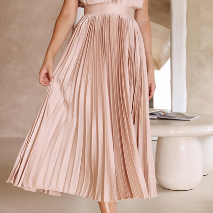 Women’s Pleated V-Neck Midi Wedding Guest Dress