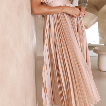 Women’s Pleated V-Neck Midi Wedding Guest Dress