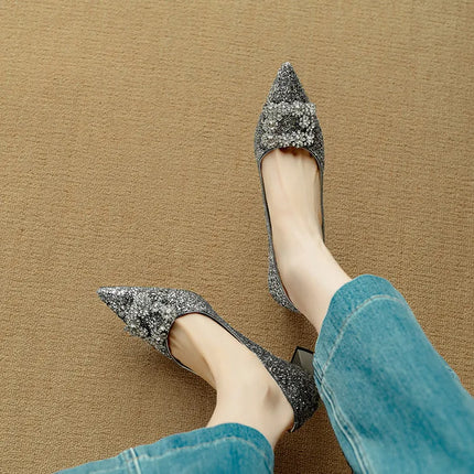Women’s Rhinestone Buckle Pointed Toe Heels