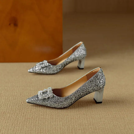 Women’s Rhinestone Buckle Pointed Toe Heels