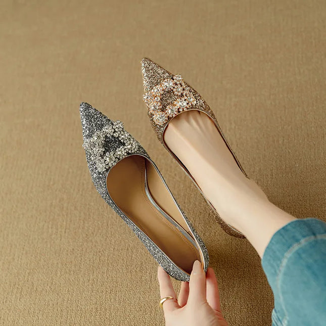 Women’s Rhinestone Buckle Pointed Toe Heels