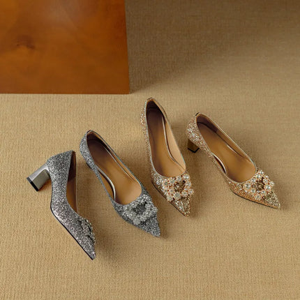 Women’s Rhinestone Buckle Pointed Toe Heels