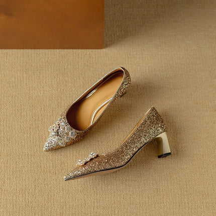 Women’s Rhinestone Buckle Pointed Toe Heels