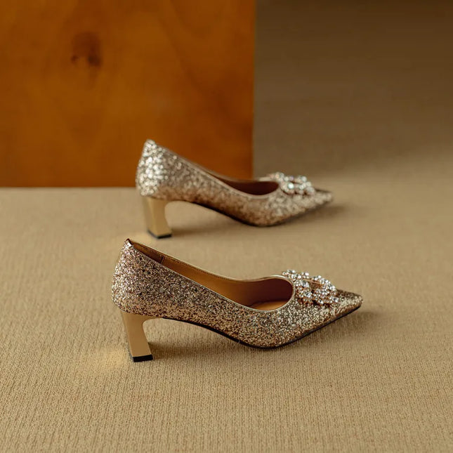 Women’s Rhinestone Buckle Pointed Toe Heels