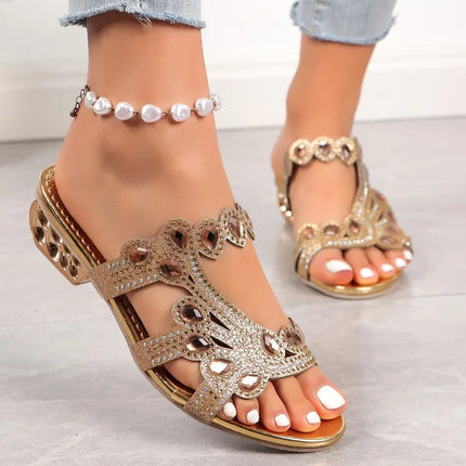 Women’s Rhinestone Cutout Slide Sandals