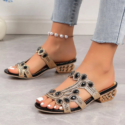 Women’s Rhinestone Cutout Slide Sandals