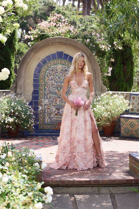 Women’s Ruffle Trim Floral Maxi Dress