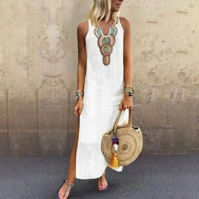 Women’s Sleeveless Boho Slit Maxi Dress