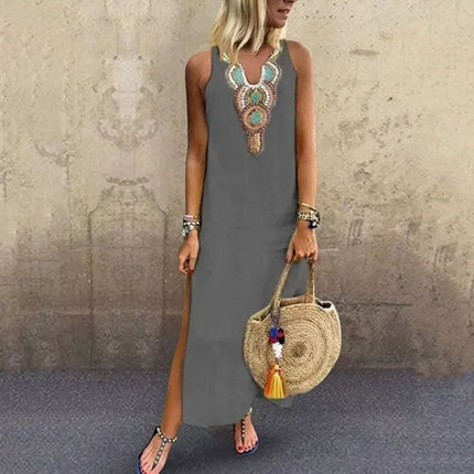 Women’s Sleeveless Boho Slit Maxi Dress