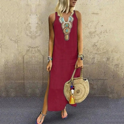 Women’s Sleeveless Boho Slit Maxi Dress