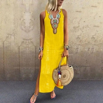 Women’s Sleeveless Boho Slit Maxi Dress