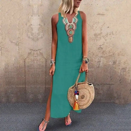 Women’s Sleeveless Boho Slit Maxi Dress