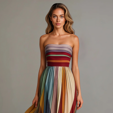 Women’s Strapless Pleated Maxi Wedding Guest Dress
