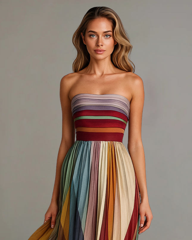 Women’s Strapless Pleated Maxi Wedding Guest Dress