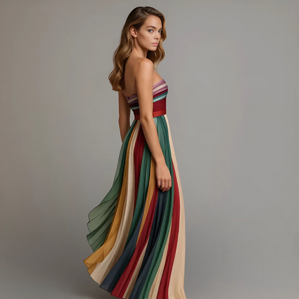 Women’s Strapless Pleated Maxi Wedding Guest Dress