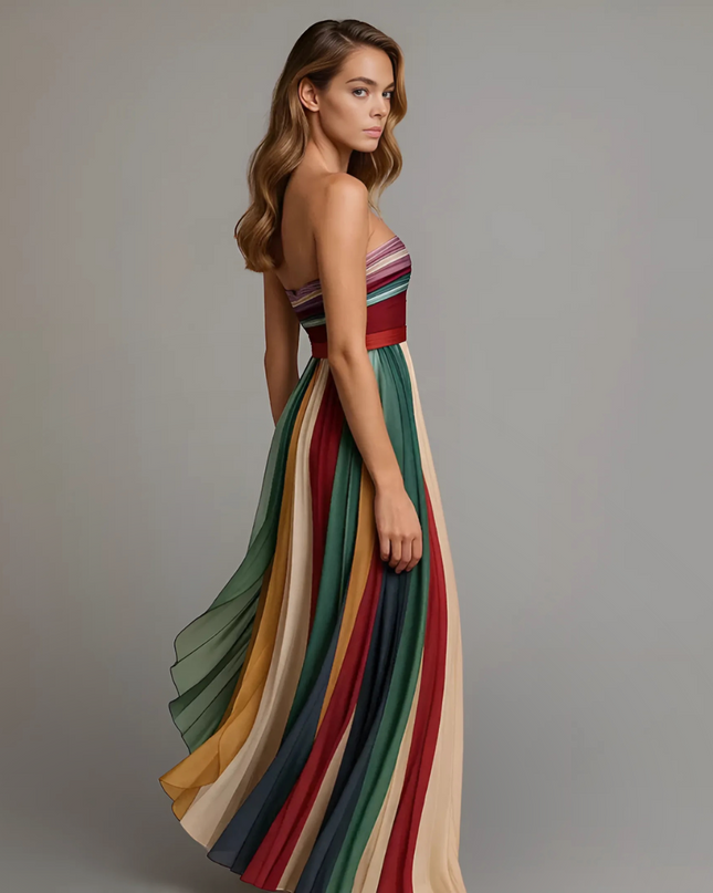 Women’s Strapless Pleated Maxi Wedding Guest Dress