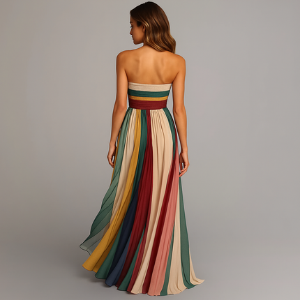 Women’s Strapless Pleated Maxi Wedding Guest Dress