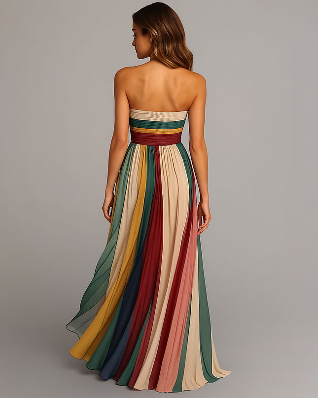 Women’s Strapless Pleated Maxi Wedding Guest Dress