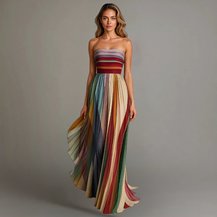 Women’s Strapless Pleated Maxi Wedding Guest Dress