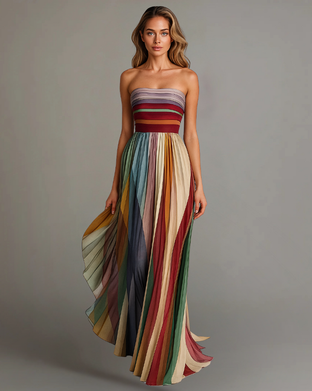Women’s Strapless Pleated Maxi Wedding Guest Dress
